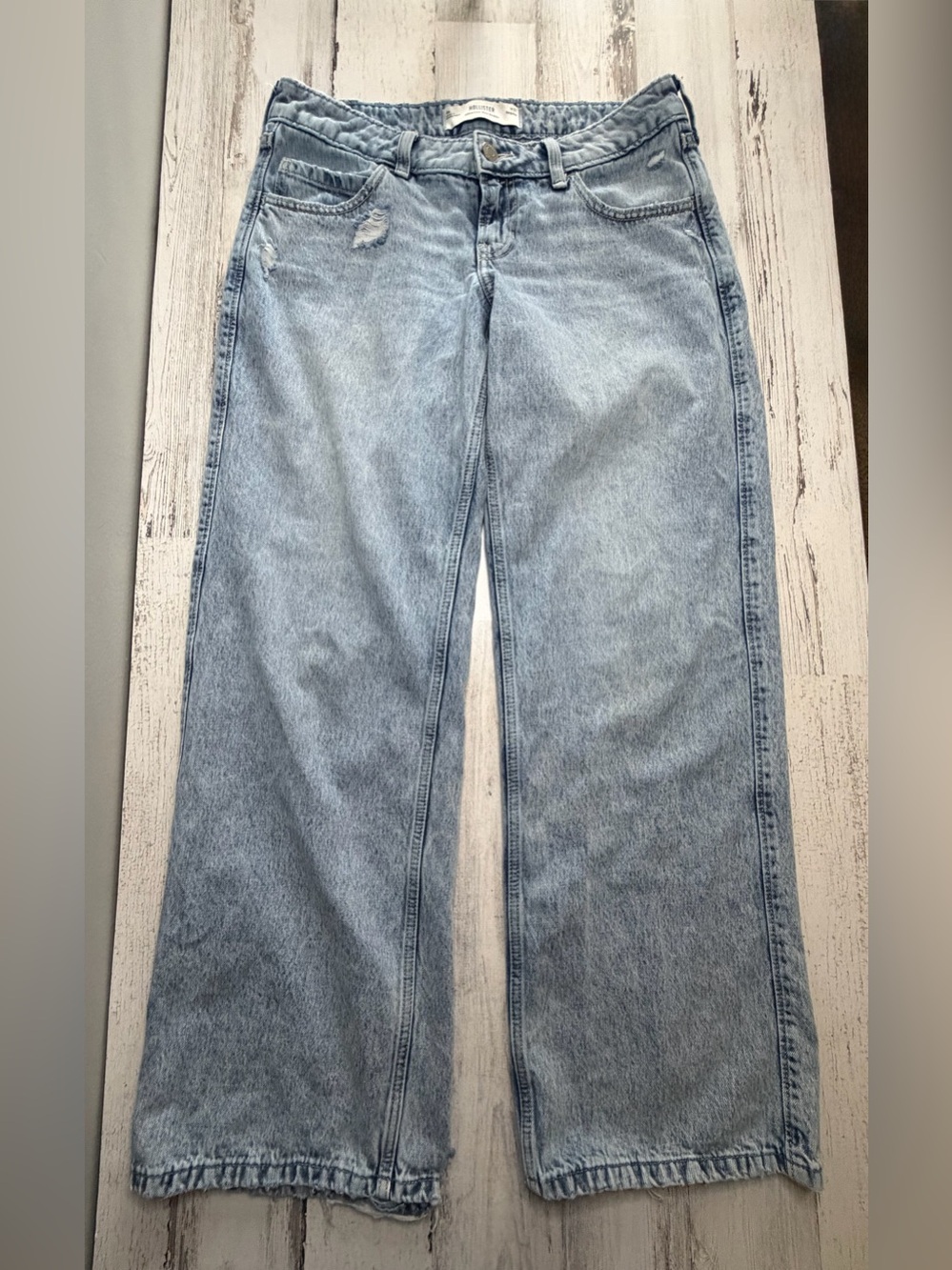 Hollister Ultra Low Rise Baggy Jeans Womens 4R W27 Acid Wash Distressed Y2K